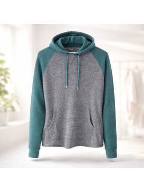George Men’s Hooded Pullover Hoodie Size Large Grey & Teal Colorblock